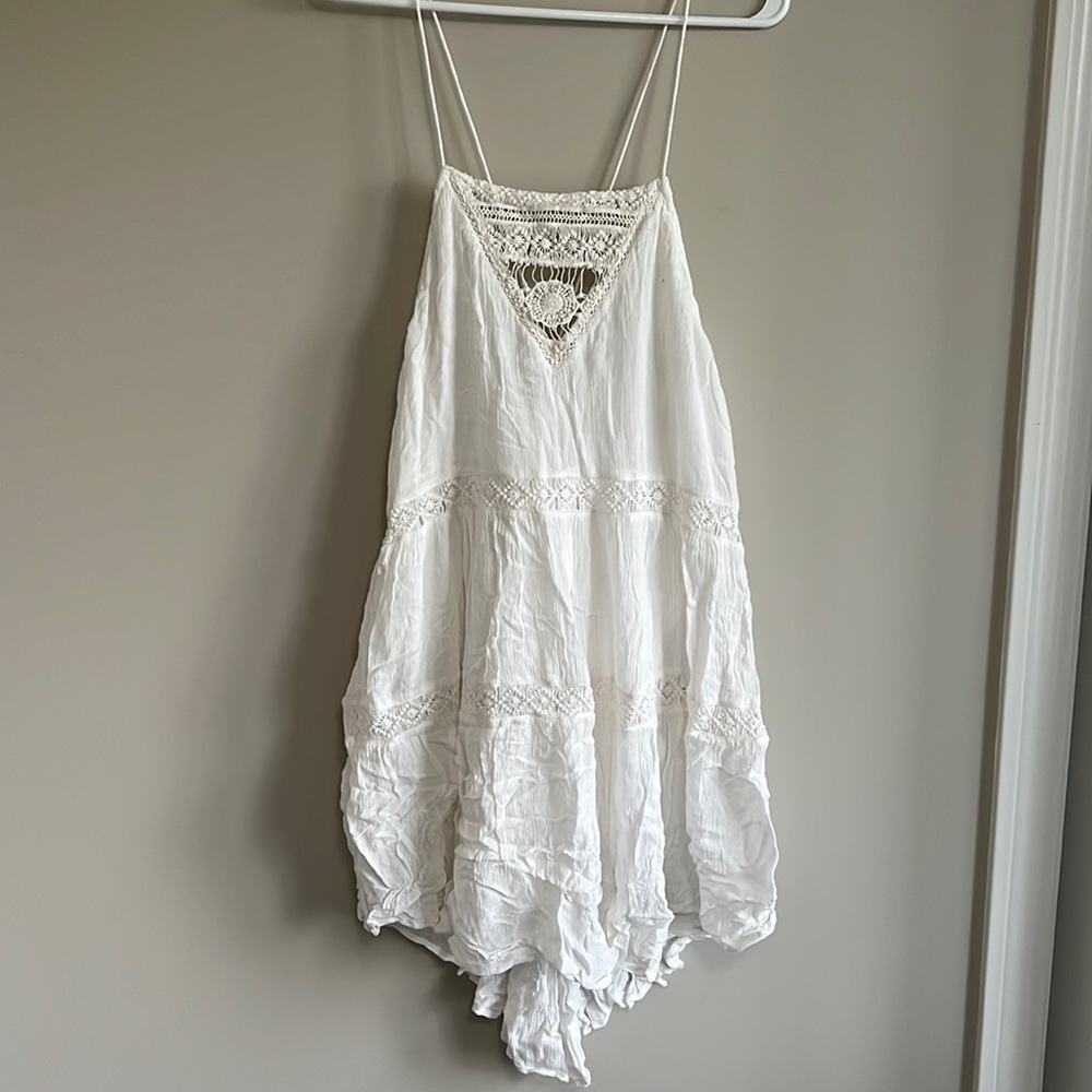 White crochet summer dress with open criss cross back